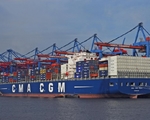 Erstmals im Heimathafen: F�r das L�schen und Stauen der Container machte der Containerriese CMA CGM Vela erstmals in Hamburg am Burchardkai fest