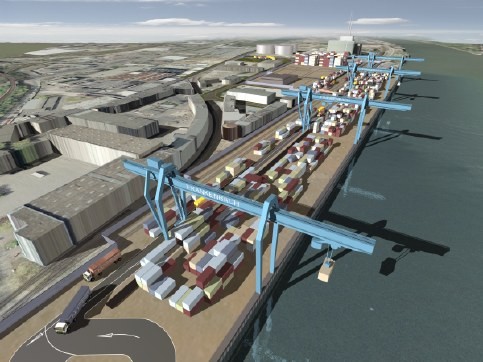 Zukunftsvision in Umsetzung: 2010 soll das neue trimodale Containerterminal auf der Ingelheimer Aue in Betrieb gehen